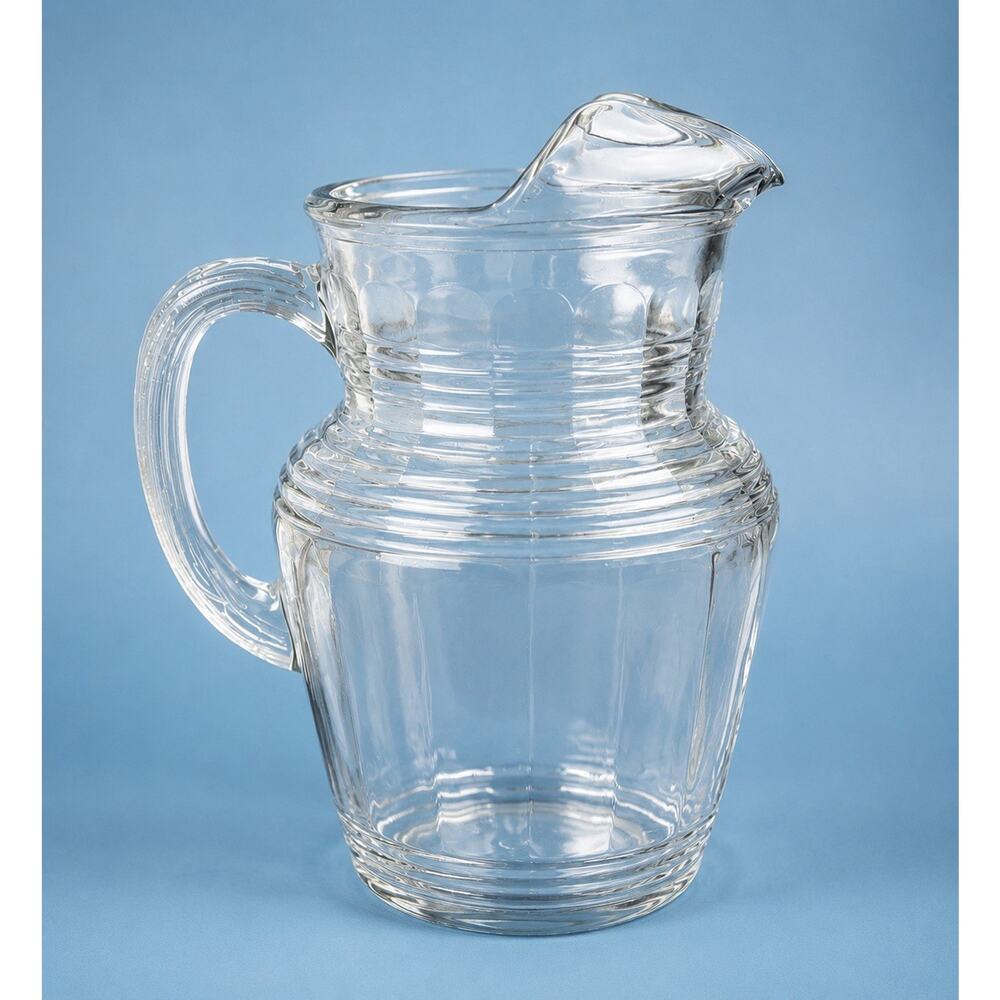 Vintage Clear Glass Water Pitcher Ribbed Optic Dot Pattern 10” Juice Lemonade